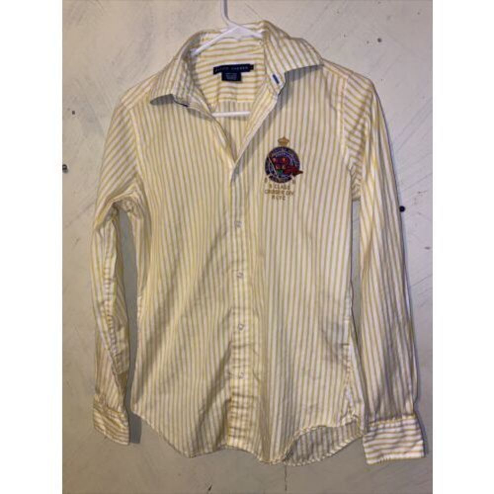 Women's Vintage Ralph Lauren Crest Yellow Striped Oxford Collar Shirt